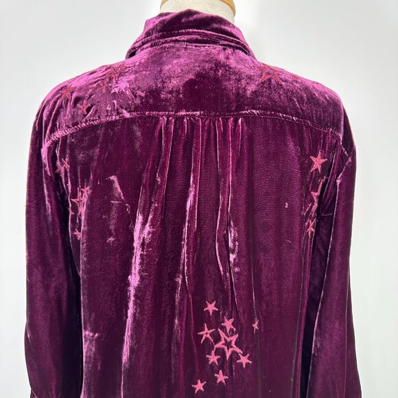 NWT JOHNNY WAS Roberta Velvet Smock Shirt Womens Sz L Merlot Embroidered Blouse - Picture 10 of 15